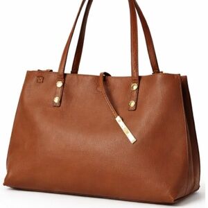 👜 Calvin Klein Brown Leather Tote Bag w/ Shoulder Strap